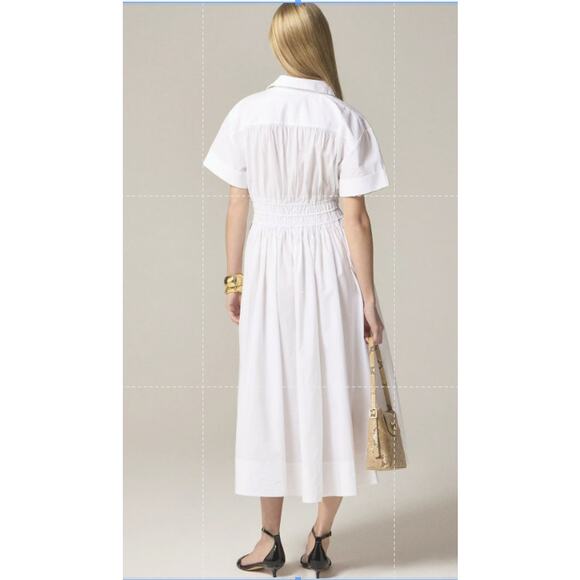 J.Crew Drama Shirt Dress WMNS 16 White Cotton Poplin Drawstring Waist BY832 SS - Picture 2 of 9